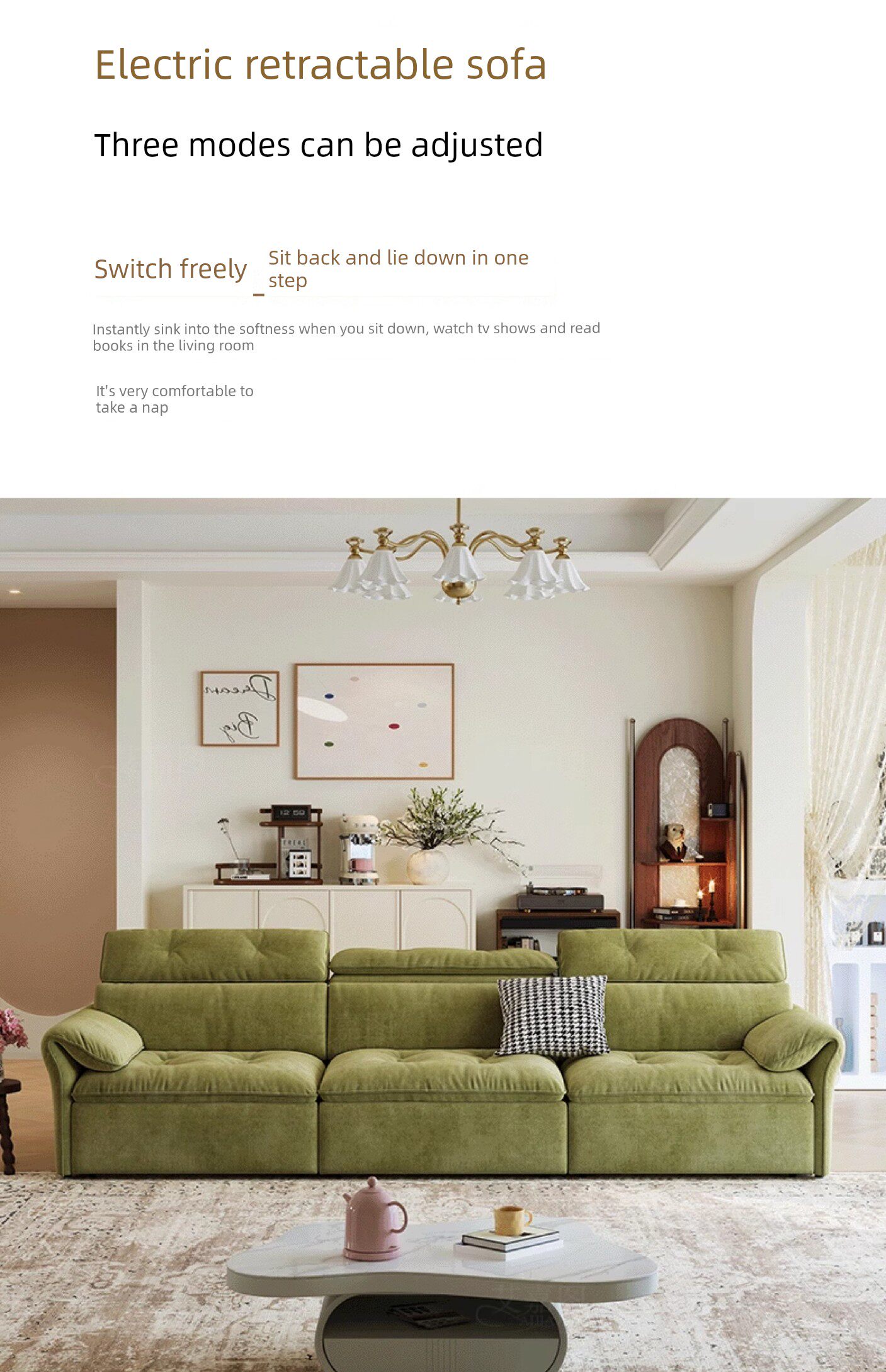 Функциональные диван 雪尼尔电动沙发床小公寓奶油风格新型多功能伸缩式直猫爪布艺沙发