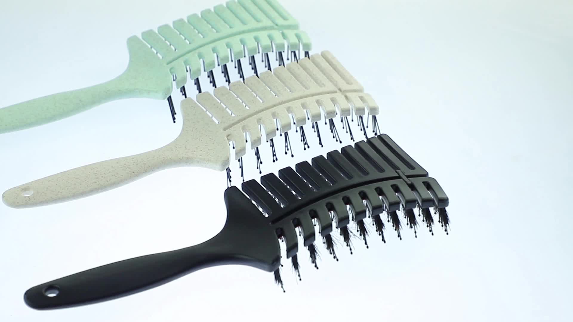 Customized Private Label Curved Curly Boar Bristle Brush Wet Dry Hair