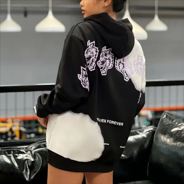 Men's and women's European and American wolf head fleece-lined thick sweater autumn and winter pullover hooded fitness sports leisure coat warm