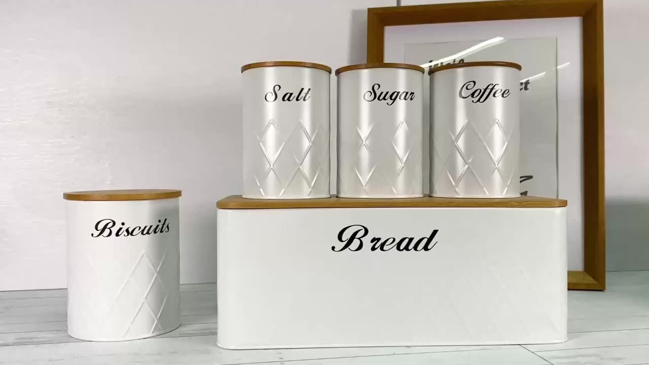 Metal Kitchen Bread Box Bread Bin Sugar Coffee Tea Canister Set Food