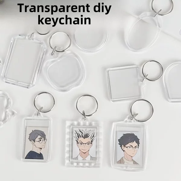 Transparent Acrylic Photo Frame Ins Keychain Pendant Photo DIY Gift Pendant Hanging Chain Beaded Keychain