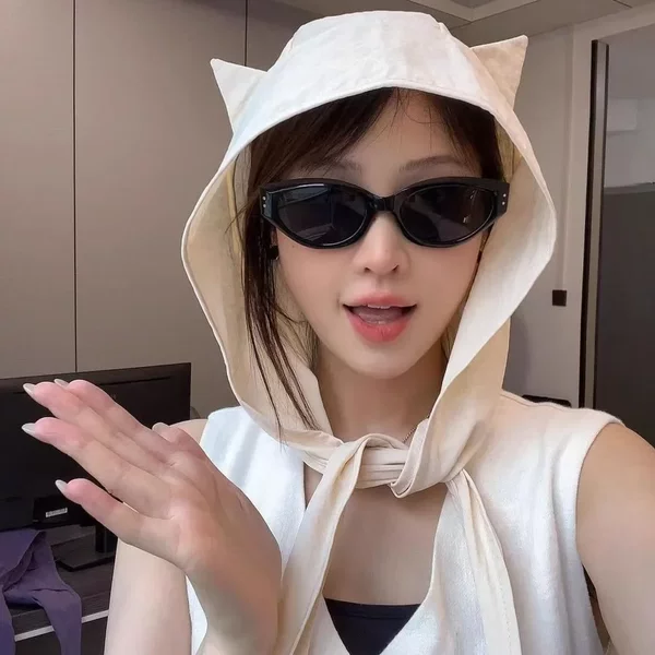 Little Devil Strap Quick-Drying Sun Protection Hat for Women Thin Ear Protection Headscarf Cute Cat Ears with Shawl Hat