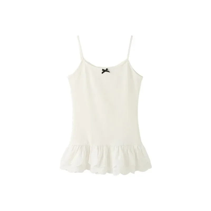 White Camisole Women's Spring and Summer Outer Wear Slim-fit Stacked Inner Ballet Style Lace Hem Lace Base Top