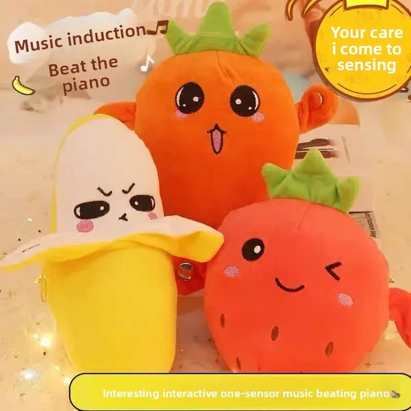 Fruit induction beat piano plush toy strawberry banana carrot electric toy doll music parent-child interaction