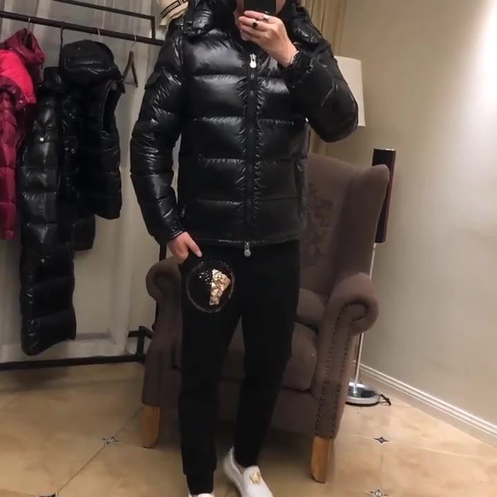 mens black shiny bubble coat
