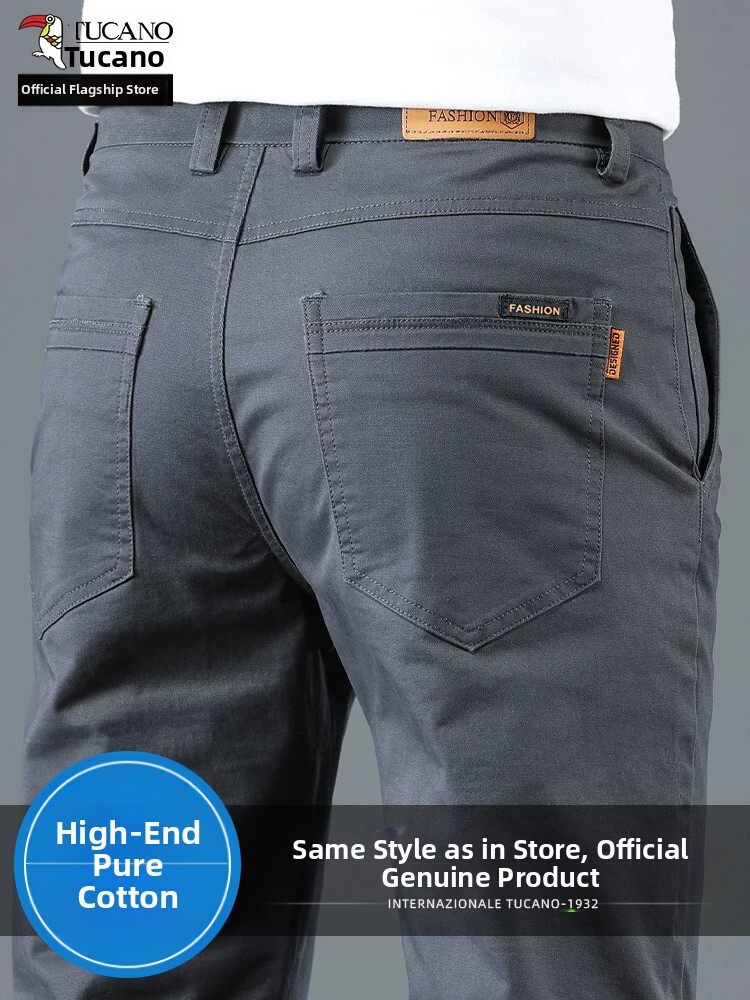 Woodpecker High-End Pure Cotton Casual Pants for Men, 2026 Spring and Autumn New Straight-Leg Loose Fit Dad Suit Pants K