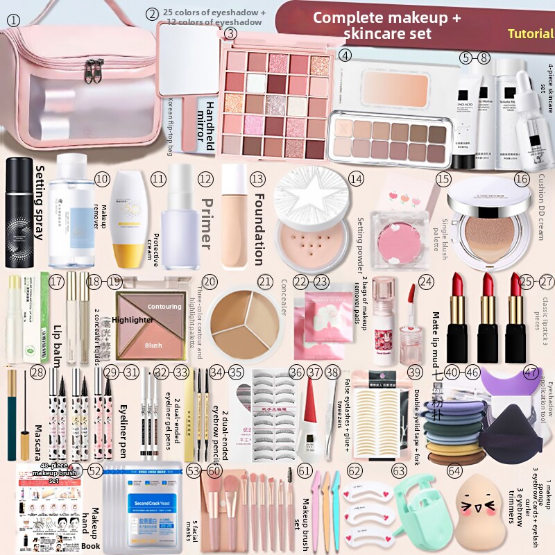 Cosmetics Set, Genuine Full Set of Makeup Set, Gift Box for Beginners, Female Students, Novices, Complete Set of Concealer