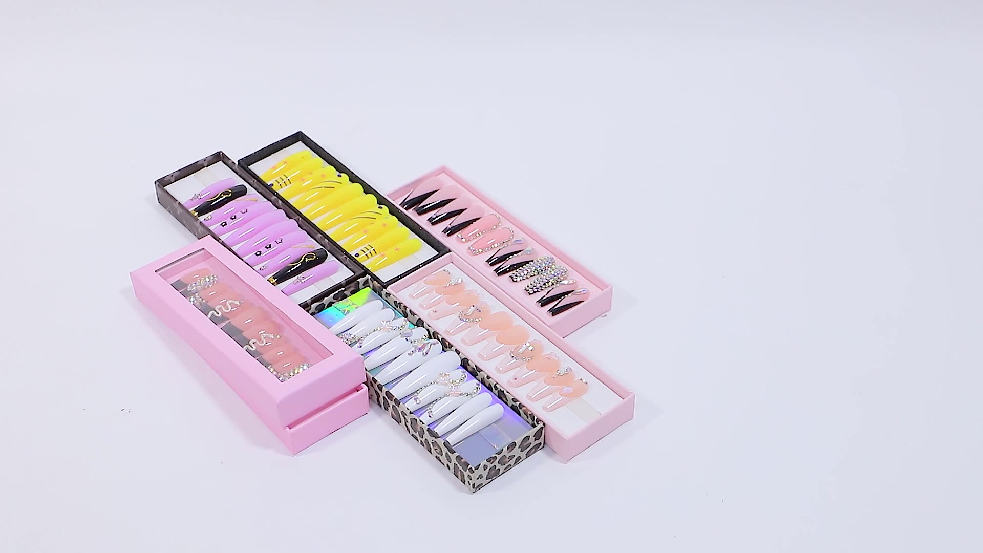 Press Nails Vendors Rhinestones Abs Acrylic Designed Packaging Box Custom Private Label Medium