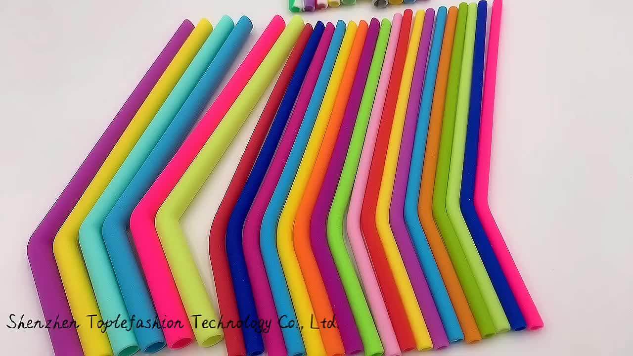 Reusable Long Slender Flexible Smoothie Silicone Drinking Straw With
