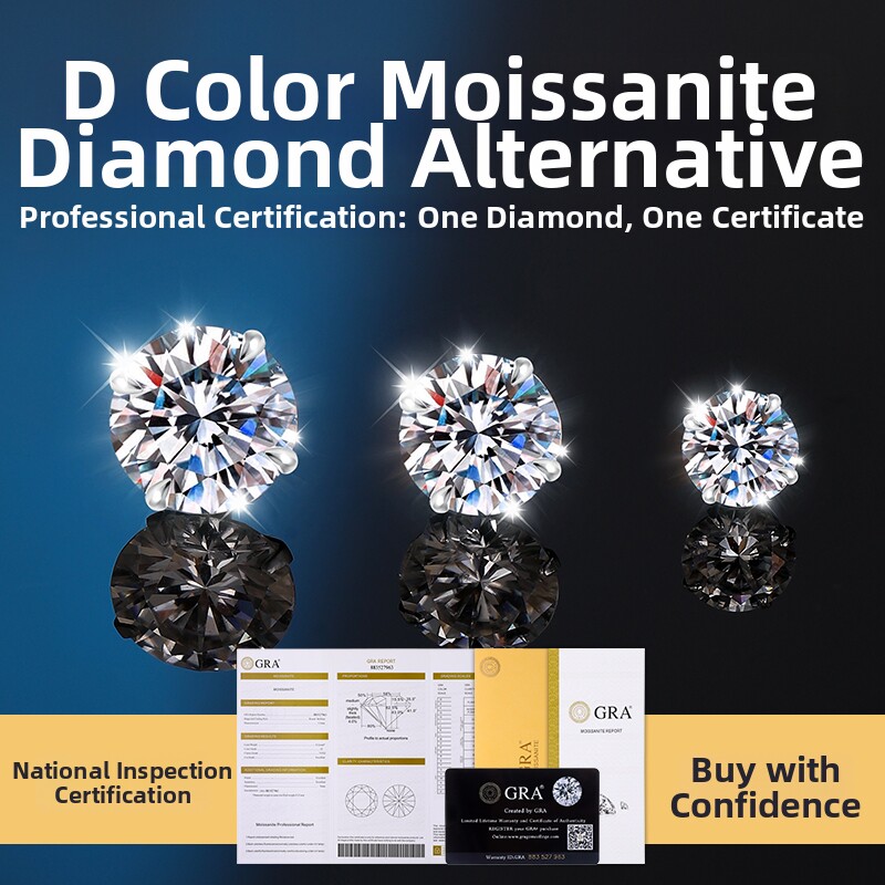 Moissanite Stud Earrings for Women, Pure Silver, Light Luxury Diamond Ear Studs for Men, Ear Piercing Care, Zircon Earrings, Screw-On Cochlear Studs