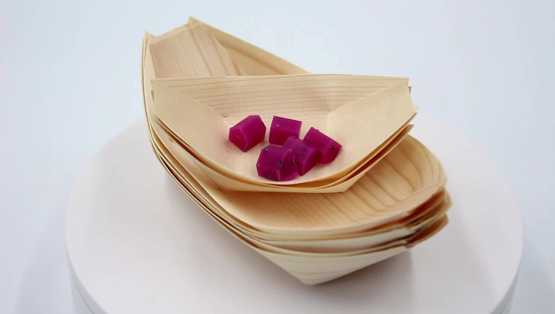 Eco Friendly Disposable Sushi Food Boat Shape Plate Wood Bamboo Sushi