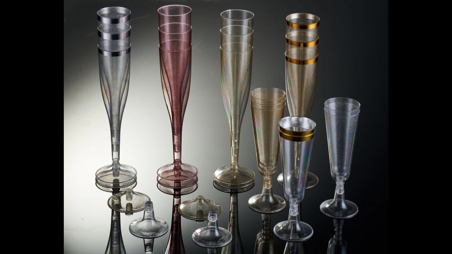 Elegant Gold Rimmed 6 Oz Clear Plastic Champagne Flutes Fancy