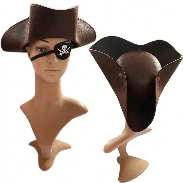 Cross Border Halloween Skull Hat Pirate Cosplay Ghost Festival Leather with Triangle Buckle Round Pirate Hat