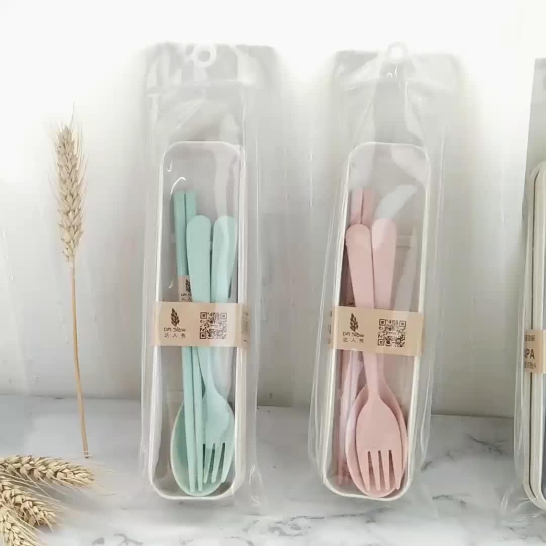 Eco Friendly Recyclable Spoon Chopsticks Dinnerware Travel Wheat Straw Cutlery Set Buy Wheat