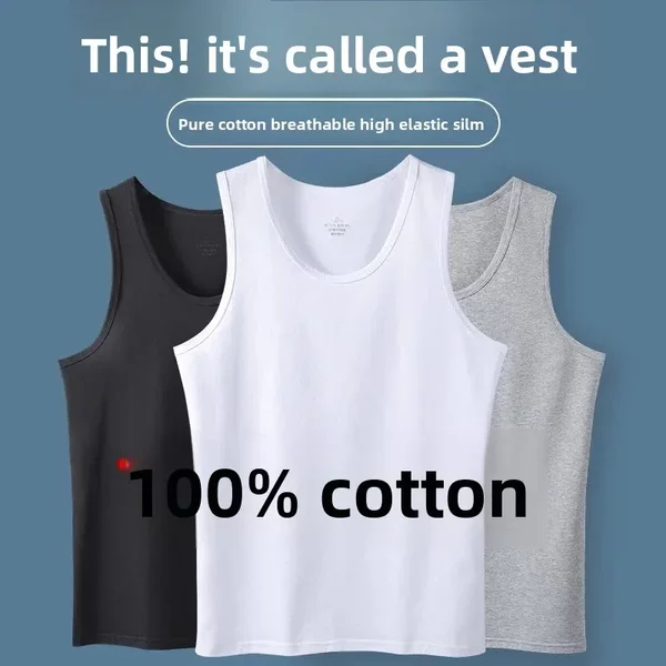 Manufacturer's Pure Cotton Men's Vest, Men's Hurdle Sports Sweat-Absorbent Cotton White Inner Wear Summer Suspender Bottoming Sweatshirt Thin