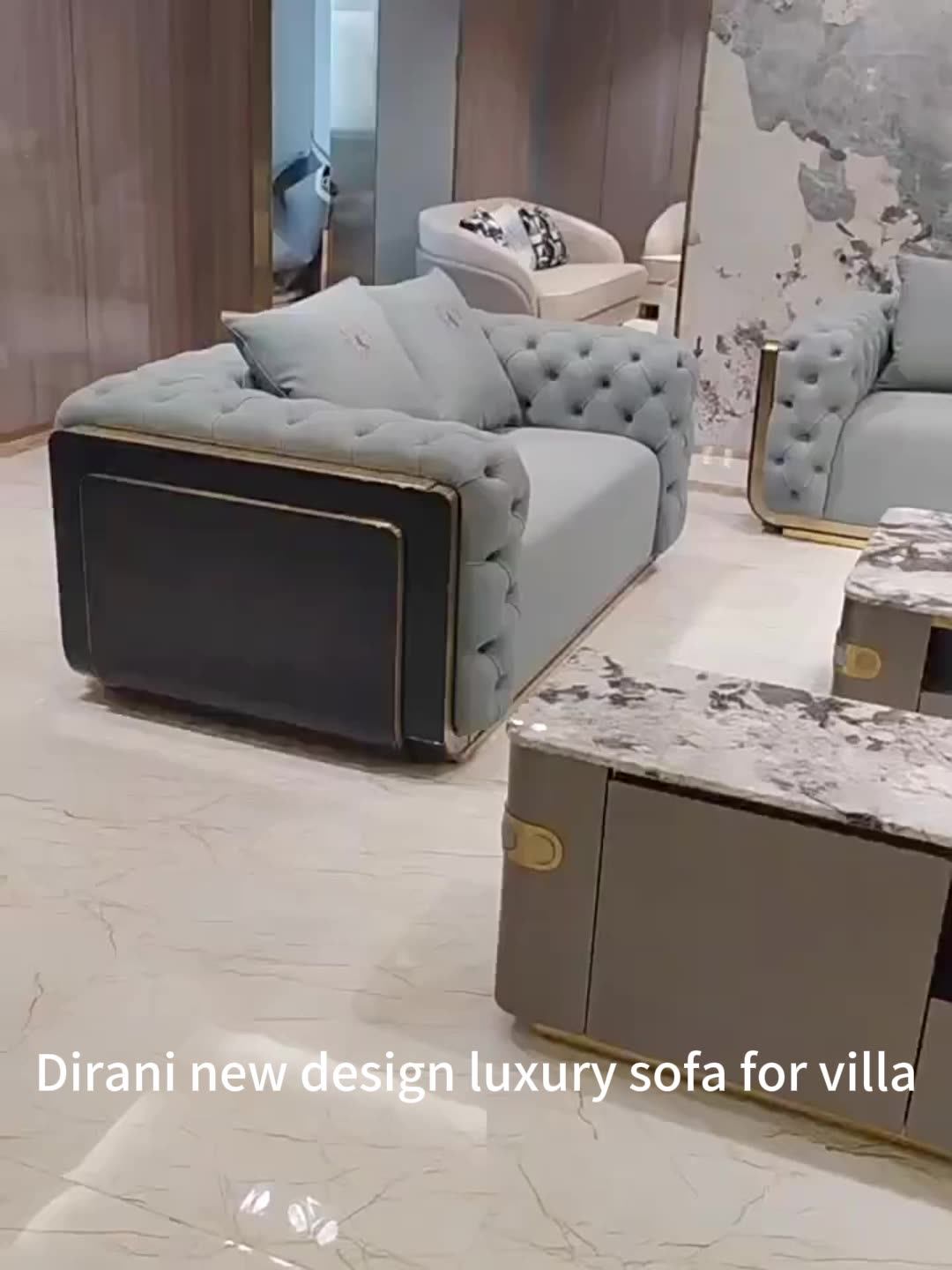Villa Green Leather Italian Modern Luxury Living Room Sofa Sitting Room