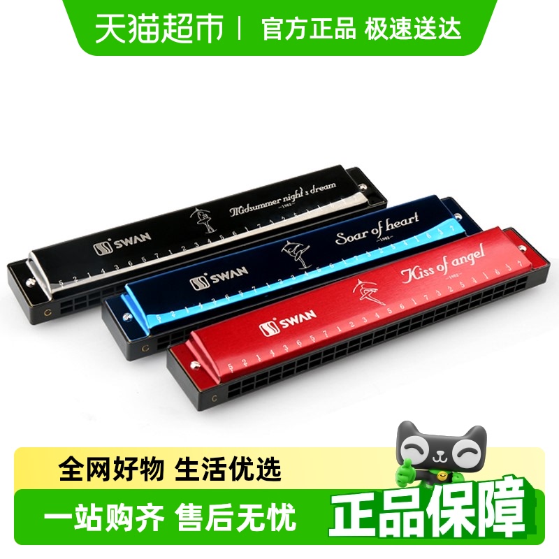 スワン ハーモニカ 子供 小学生 初心者 エントリー 24穴 C調 ポリフォニック メンズスタイル 専用 本格楽器