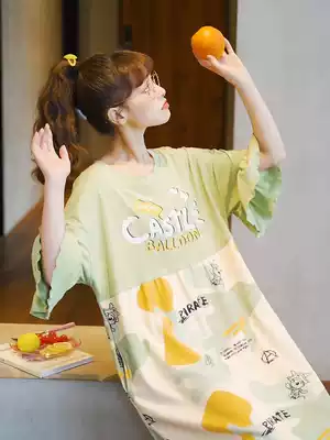 Summer women's cotton short-sleeved nightdress Korean princess style loose cute cotton one-piece sleeping skirt home clothes