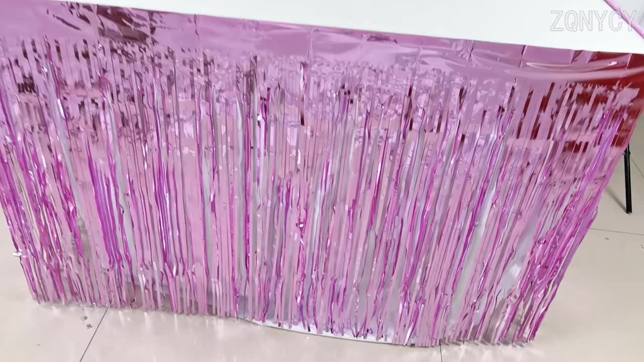 Disposable Metallic Foil Fringed Tinsel Table Skirts Streamer Curtains Backdrop For Wedding