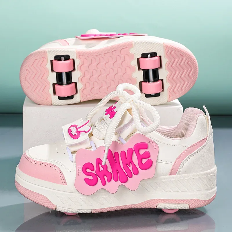 Children's heloo shoes fashion outdoor student roller skates cross-border velcro double-row leisure sports skating roller shoes