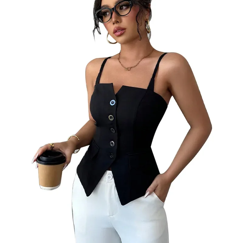Cross-border Amazon eBay foreign trade women's clothing 2025 summer new European and American temperament camisole cardigan small backless top upper garment
