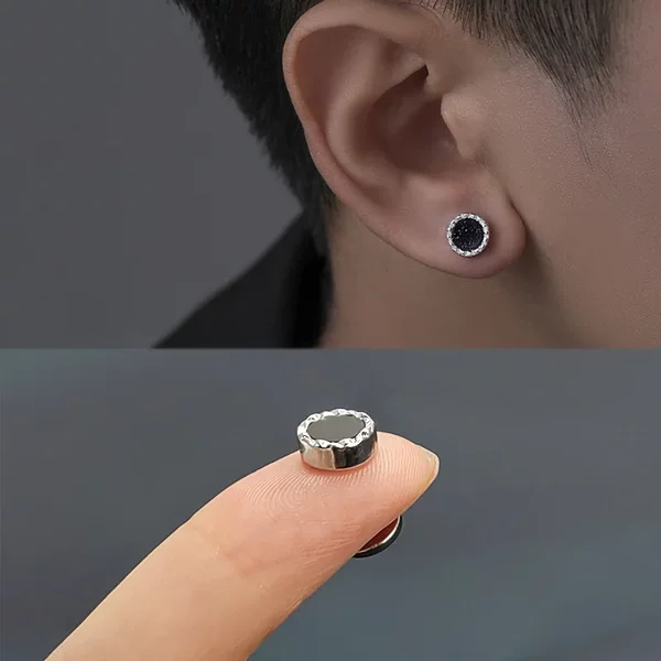No Ear Holes Ear Clips Men's Trendy Personalized Black Onyx Earrings Advanced Sense Temperament Ear Hanging Not Easy to Drop Hip Hop Fake Earrings