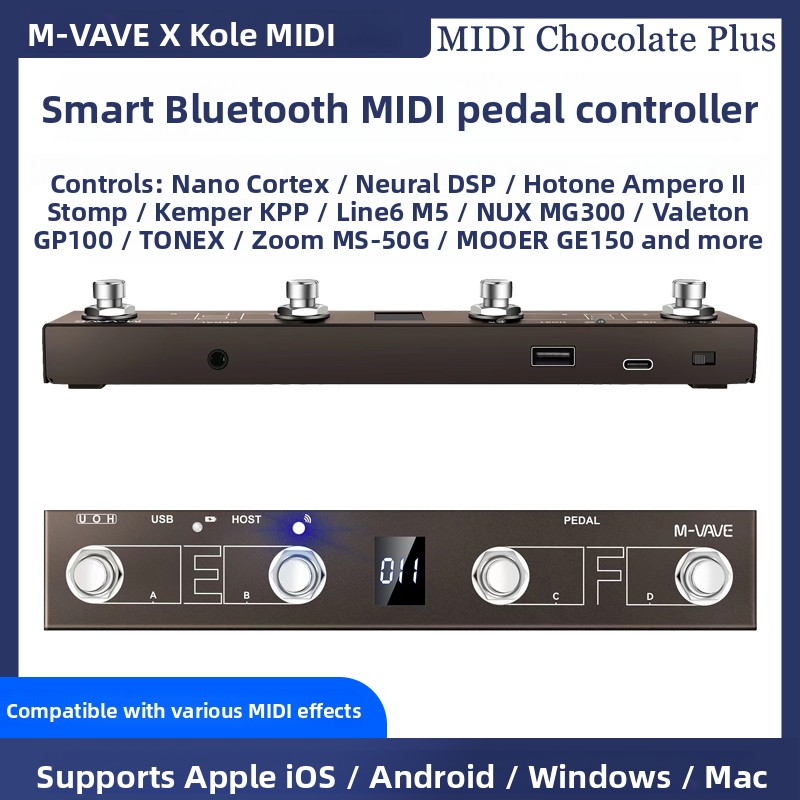 M-VAVE电吉他智能无线蓝牙MIDI踏板控制器四脚踏踩钉效果器专用