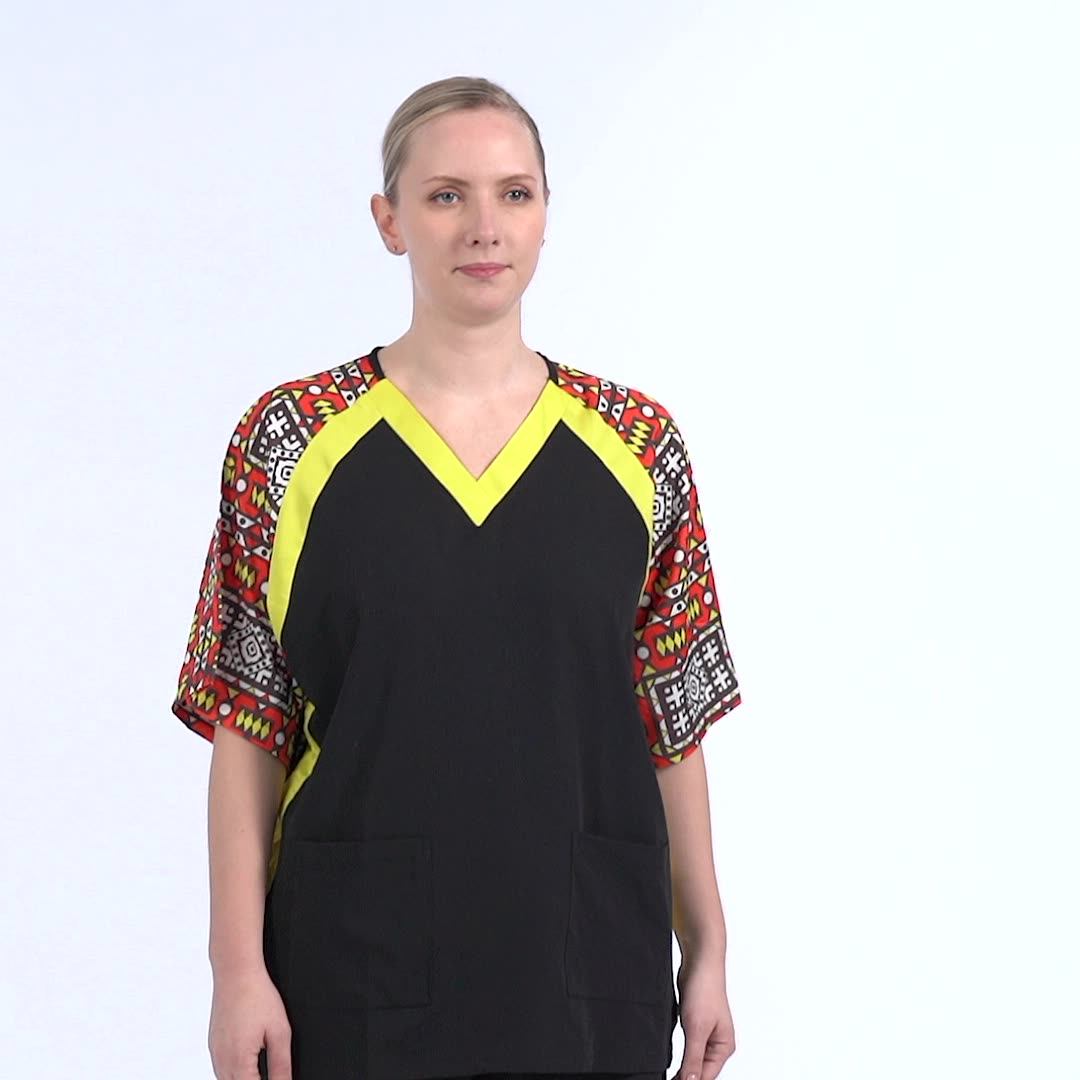 2021 Patchwork Nursing Uniforms African Print Tops Stretch Women Scrubs
