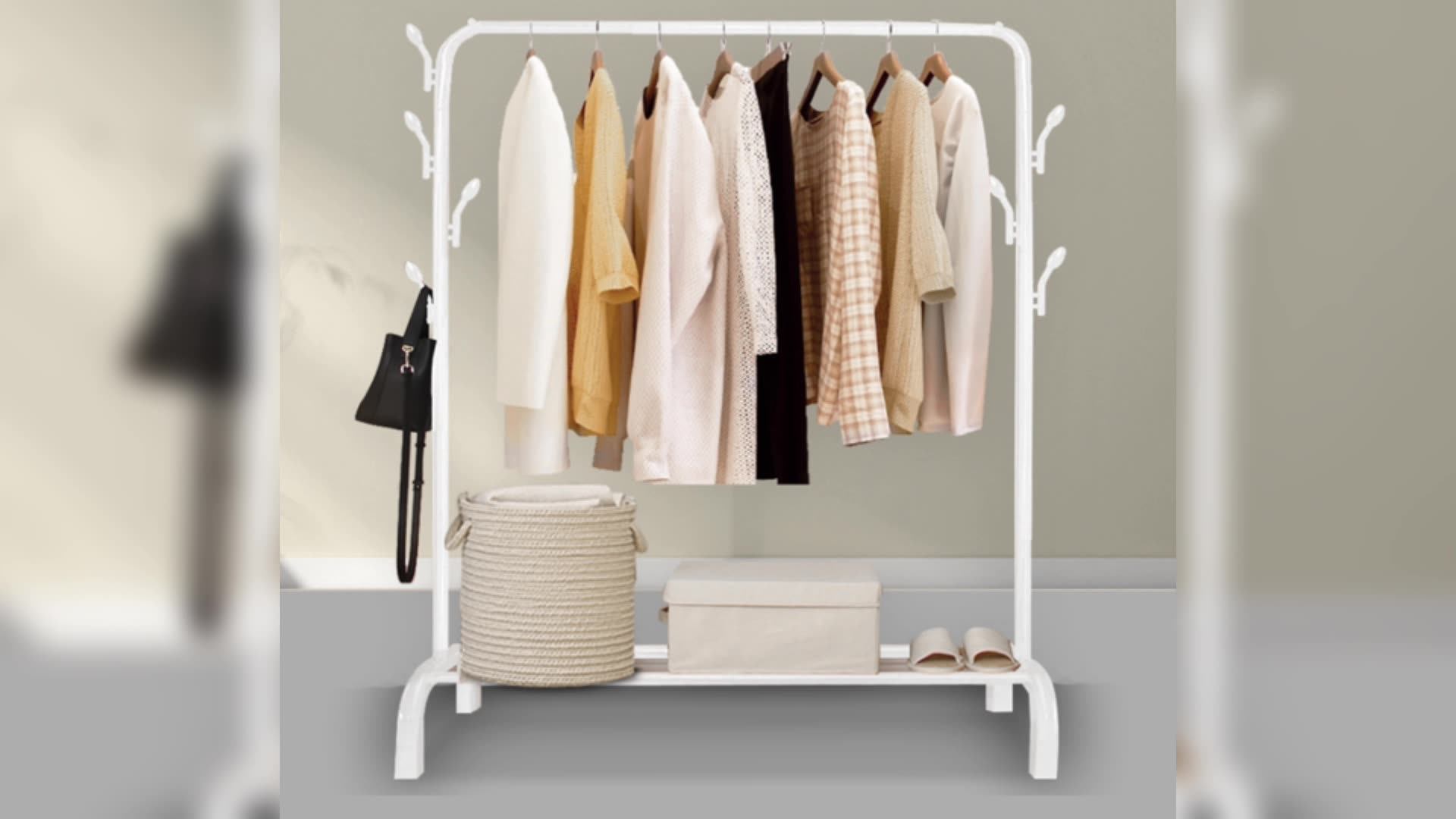Bedroom Simple Small Hanging Rack Clothes Stand No Drill White Clothes Rack  Storage Metal Clothing Racks for Hanging Clothes - Main Image