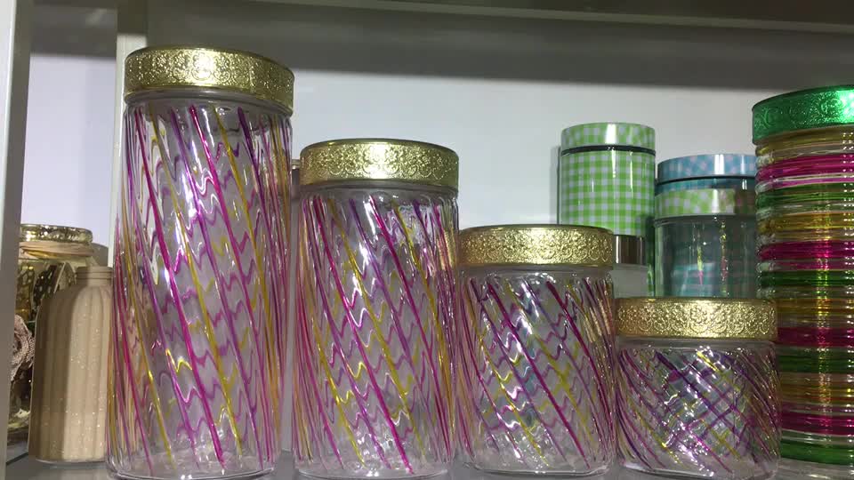 Storage Glass Jar With Rubber Lid/ribbed Design/680ml 990ml 1300ml