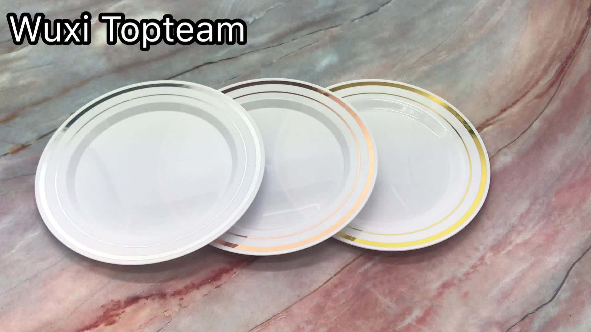 Disposable Plates Dishes Plastic Dinner Plate With Gold Rim For Party