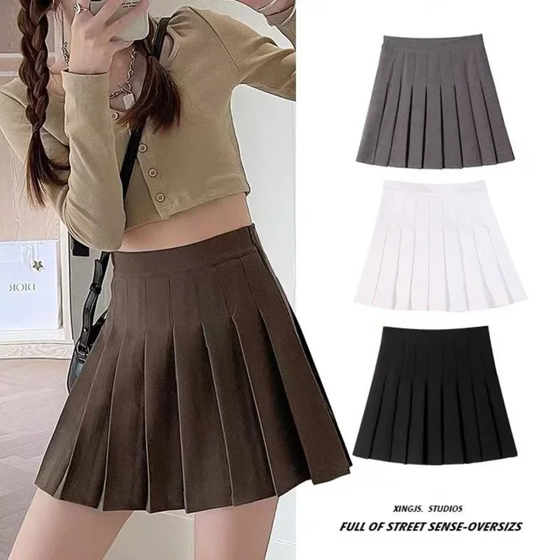 Wholesale Four Seasons New Safety pants + zipper + button pleated skirt JK uniform skirt all-match skirt short skirt