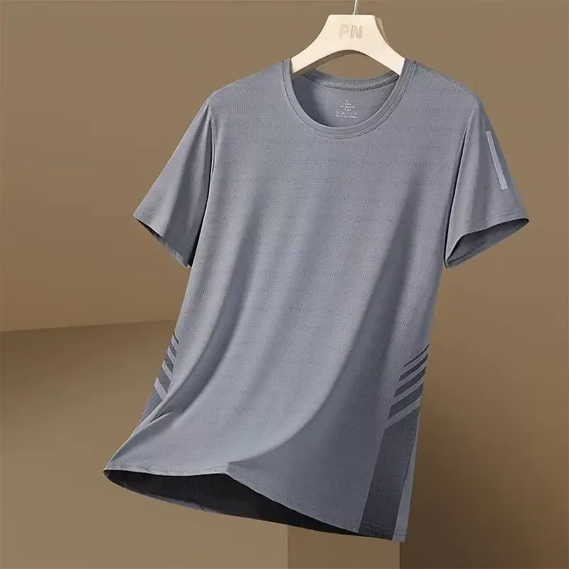 Men's Summer Thin Quick-Dry Mesh T-Shirt Short Sleeve Athletic Fitness Top Dad's Summer Wear Elastic T