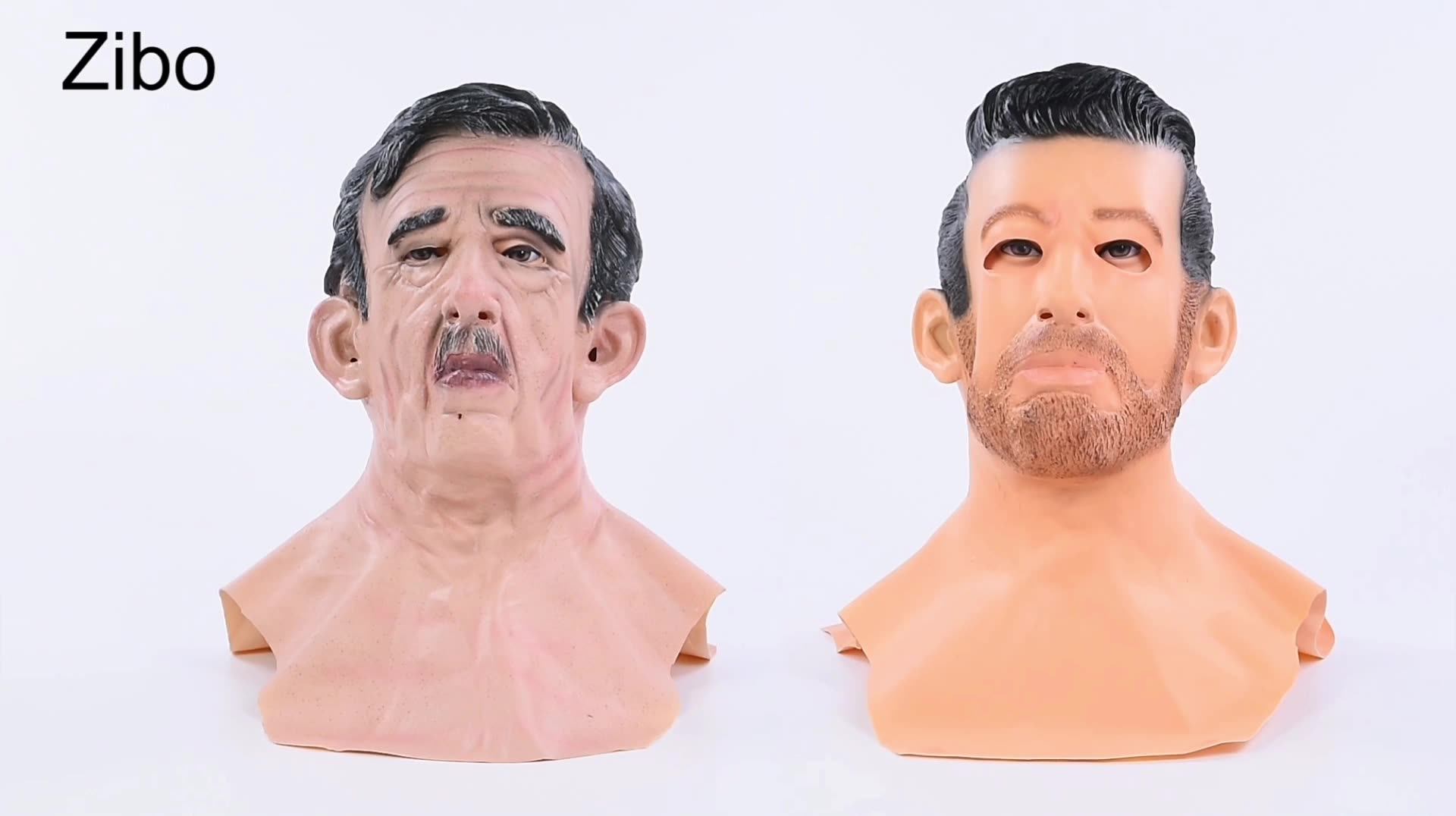 White Short Hair Whole Face Head Weird Halloween Party Costume Old Man Mask Latex Realistic