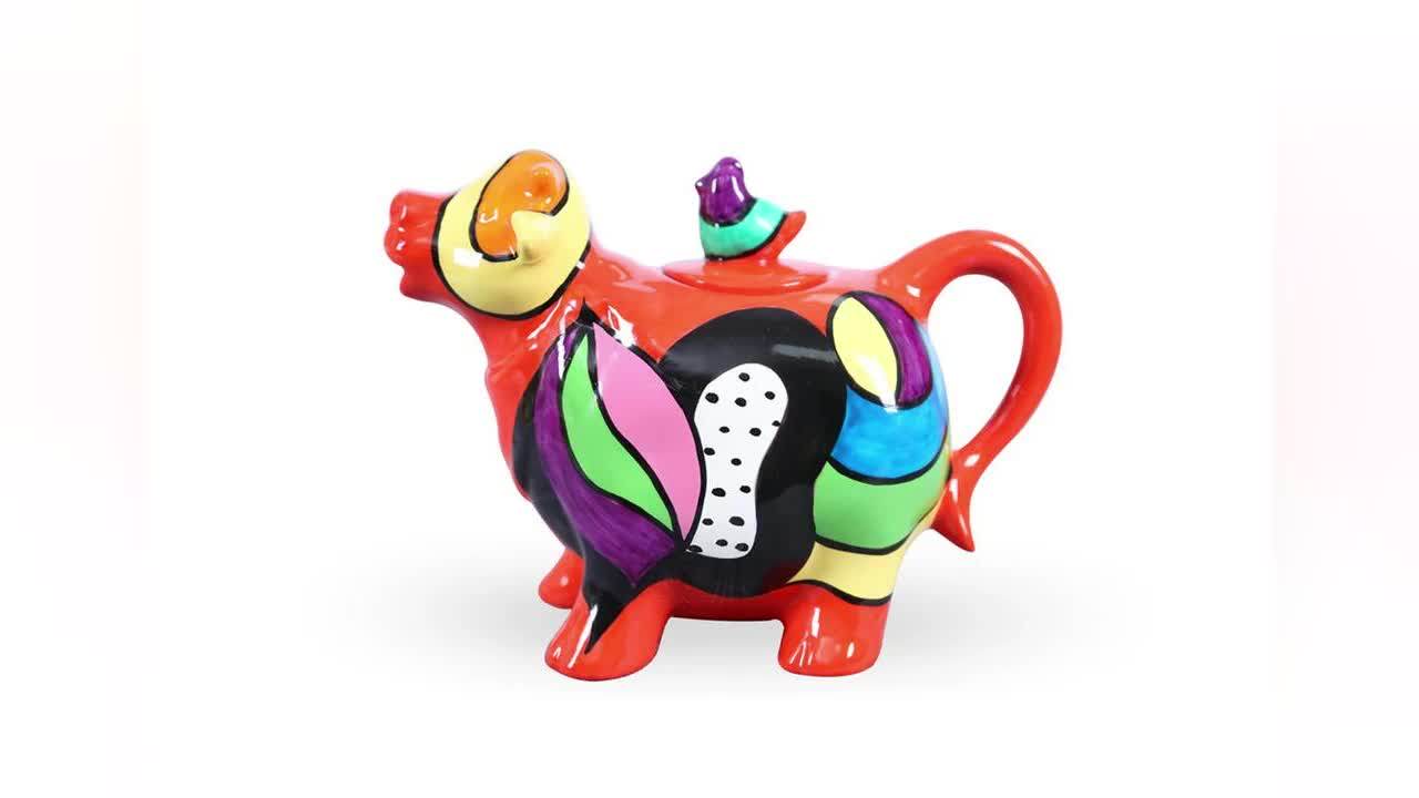Glazed Cow Teapot,Hand Painted Kettles,Animal Design Ceramic Tea Pot