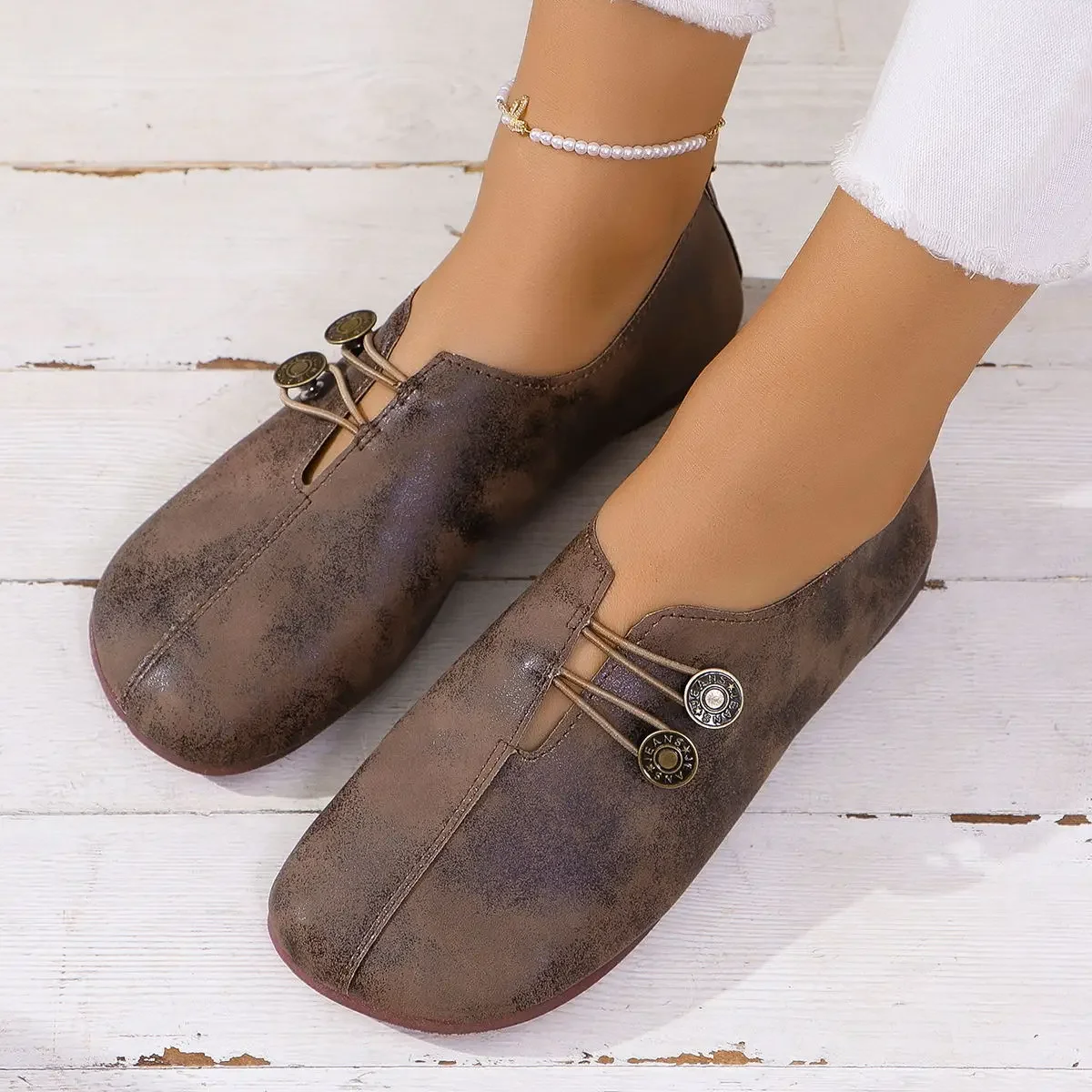 Foreign Trade plus size Flat Casual Shoes Women's European and American Cross-border Spring and Autumn New Flat Round Head Shallow Mouth Peas Women's Shoes