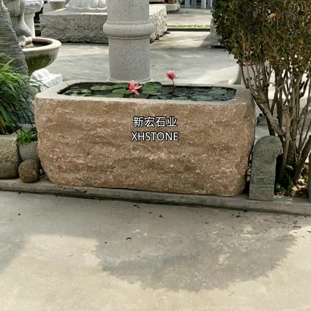 Outdoor Stone Planter Garden Sculpture Natural Face Granite Trough Waterbasin Fishbowl
