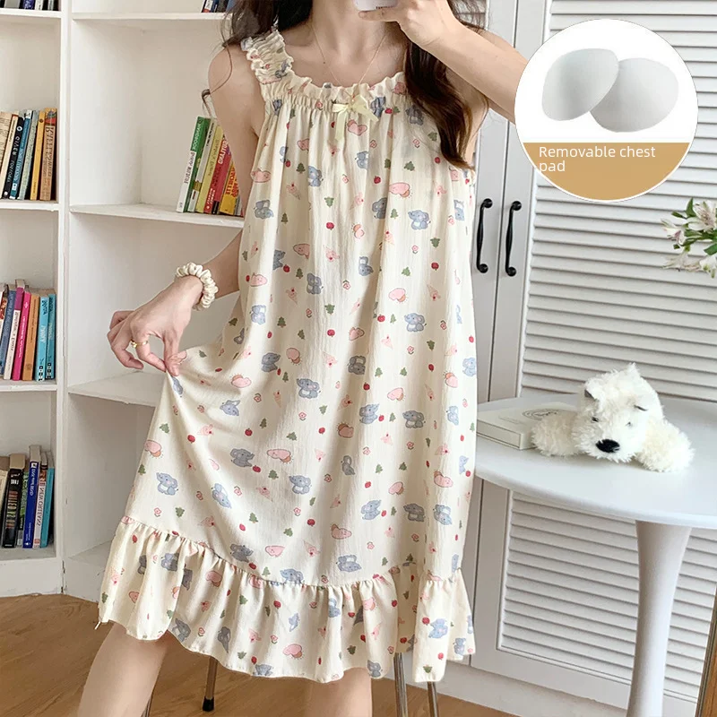 Summer pijama, thin removable cute top with cups for leisure, lifting effect