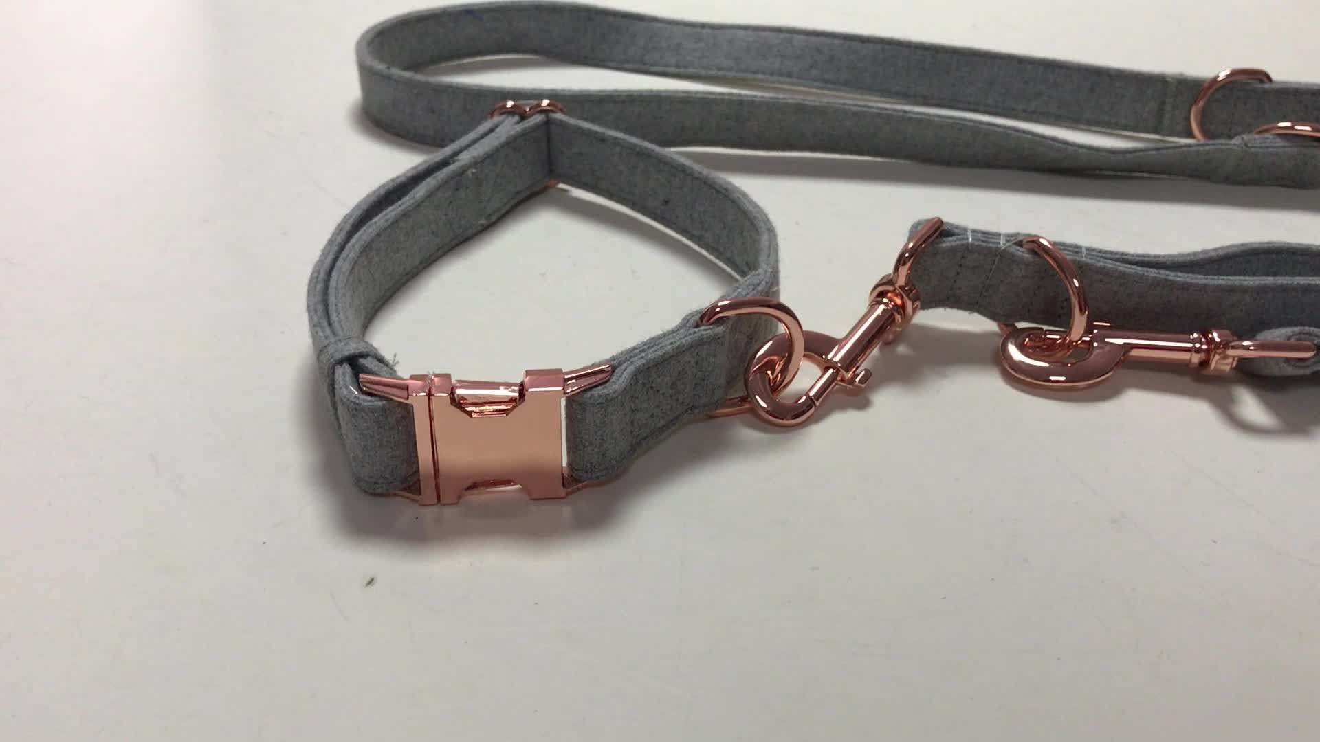 Rose Gold Metal Buckle Tweed Dog Collar Leash Multifunctional Dog Leash