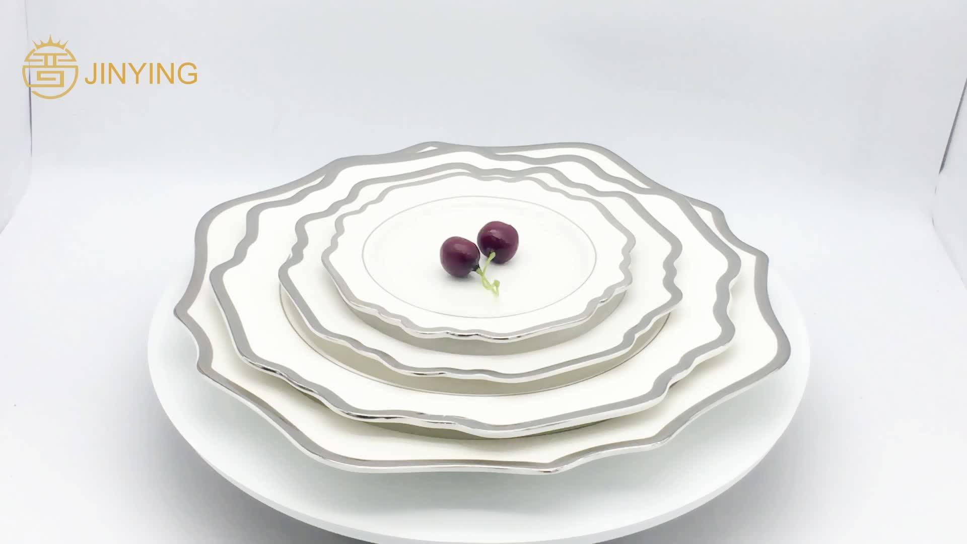 Wholesale Sunflower 13 Inch Porcelain Plates Silver Rim White Gold