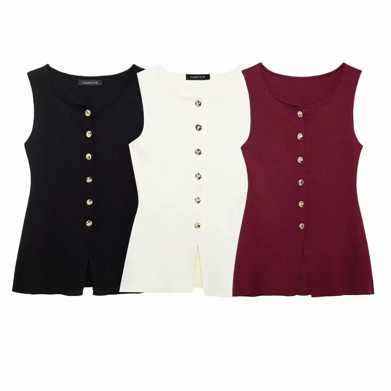 Women's single-breasted repair gold button flat vest 2024 European and American simple style sleeveless sweater sweater sweater