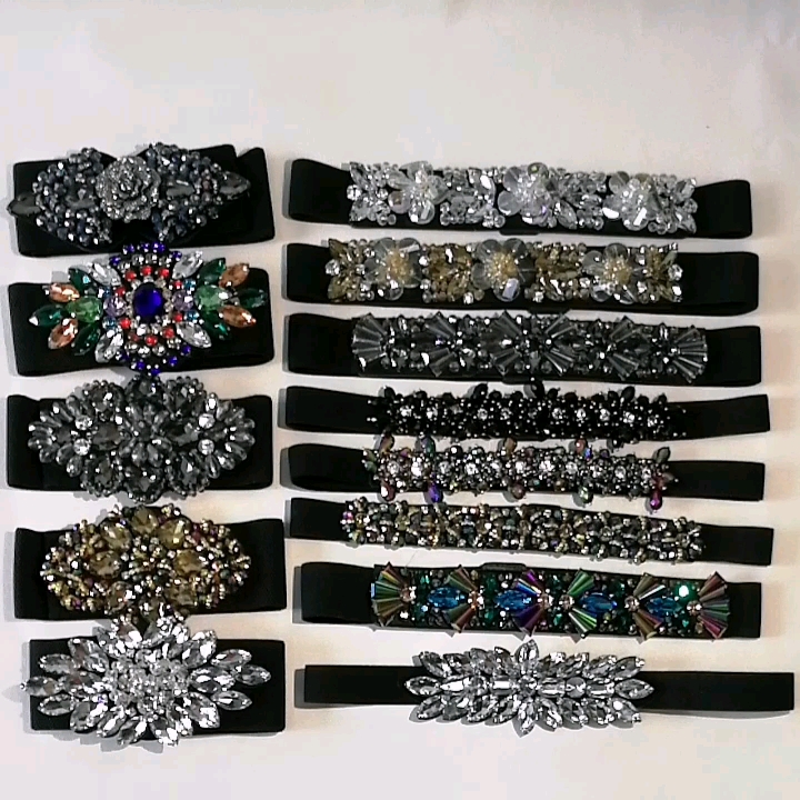 Amazon Supplier Women Rhinestone Wide Elastic Belt Waistband Cinch Stretch Belt Rhinestone Sexy