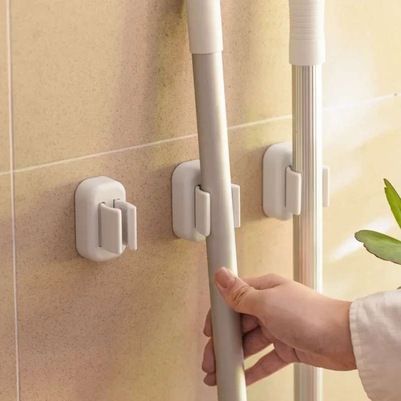 Mop Rack Punch-free Mop Hook Wall-hanging Toilet Strong Adhesive Card Holder Broom Mop Clip Fixing Frame Buckle