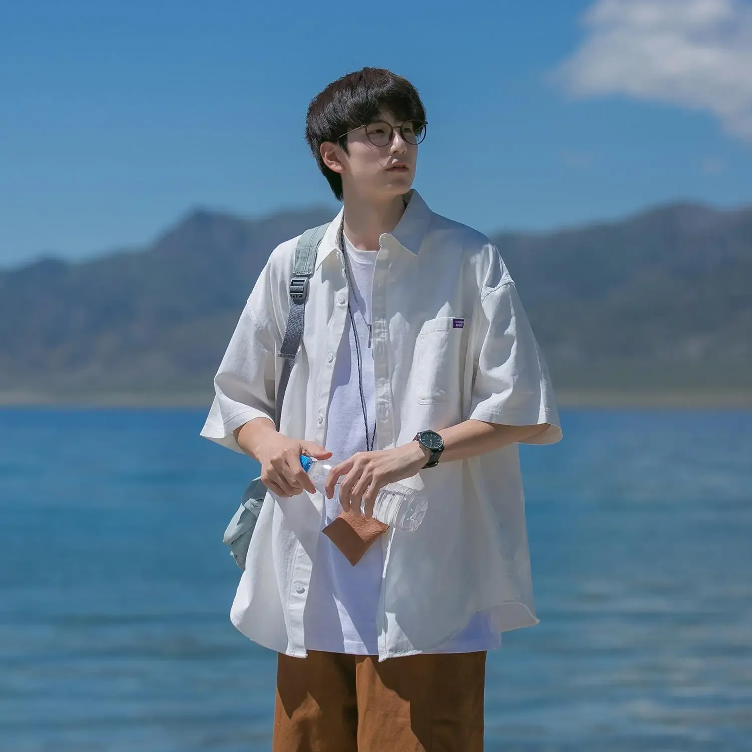 Summer short-sleeved shirt male design inch shirt white casual shirt vintage small port wind Japanese coat