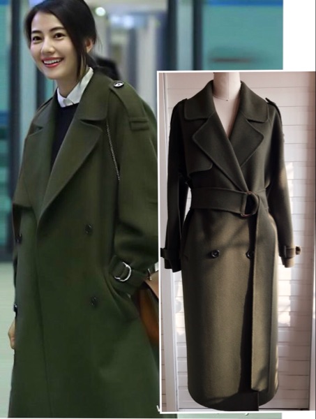 JULEE custom high round round the same army green double-sided cashmere full-hand sewn double-row buttoned long version of the big coat