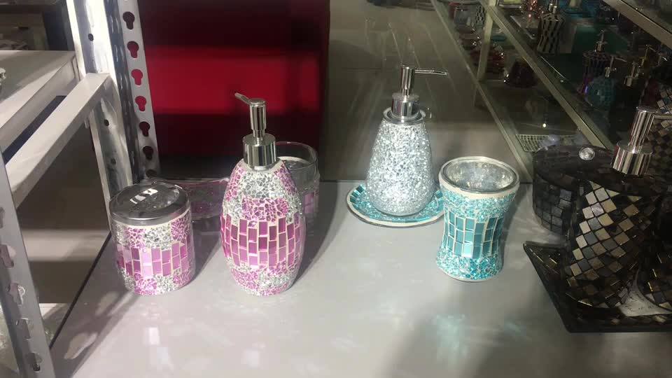 Pink Pearlescent Mosaic Lotion Pump Dispenser Bottle Bath Decor Modern