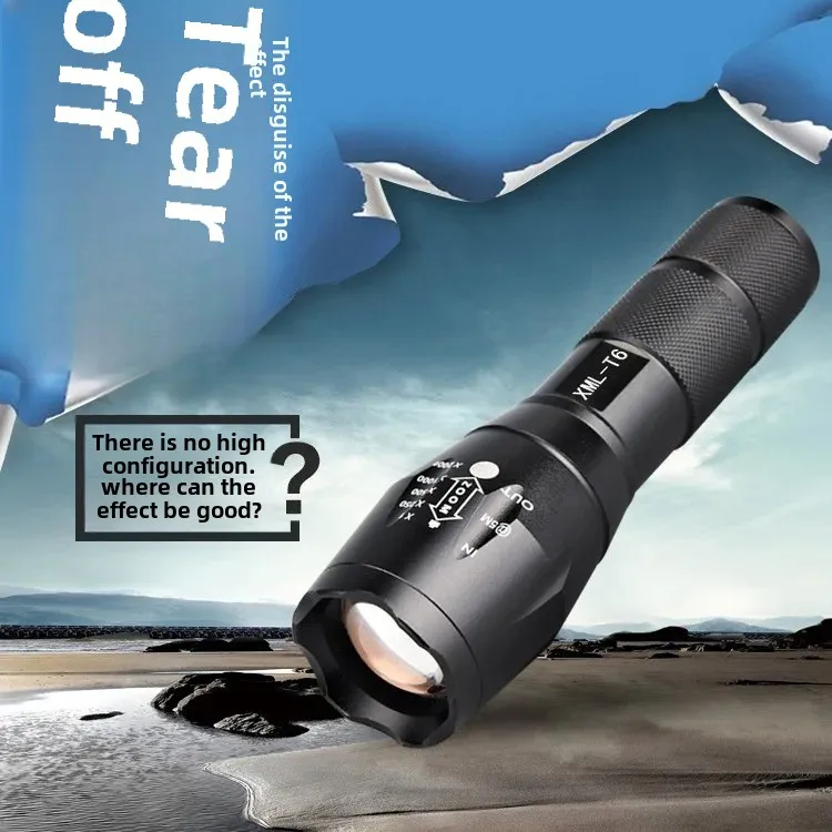 T6變焦強光充電LED手電筒戶外 R5露營照明遠射18650手電家用批發