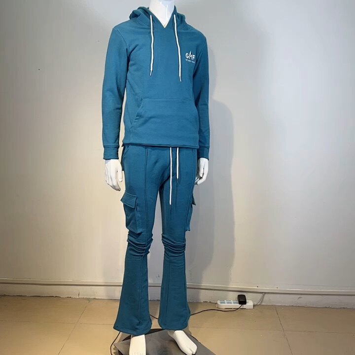 Ky New Design Embroidery Stacked Men Flare Sweatsuits Flared Tracksuit