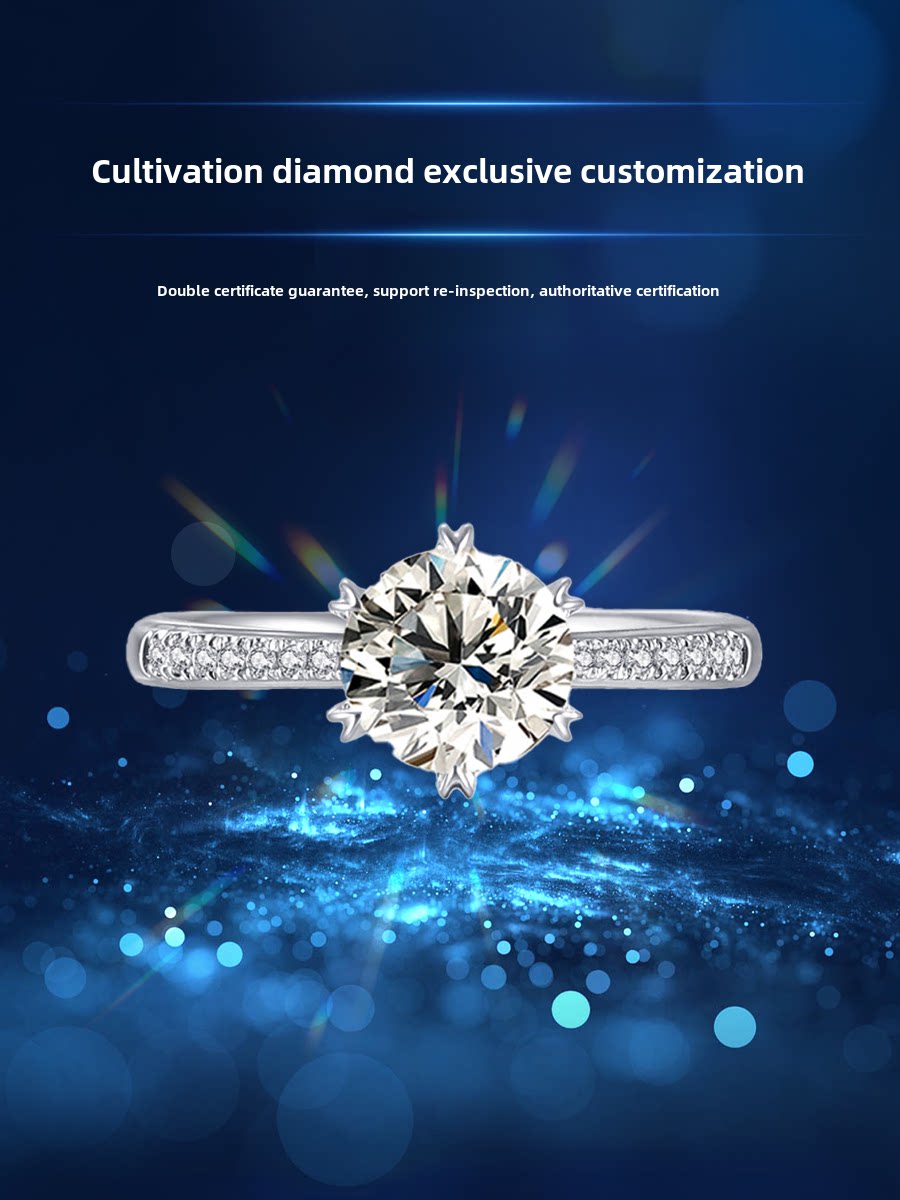 Igi Certified Lab-Grown Diamond Ring 18K Platinum Artificial Starlight Six-Prong Engagement Jewelry One Carat 50-Point Diamond Ring