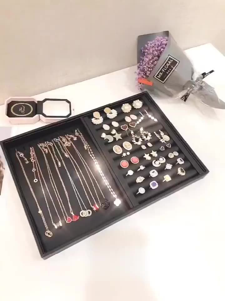 Luxury Black Leather Jewelry Display Tray For Counter Display Pu